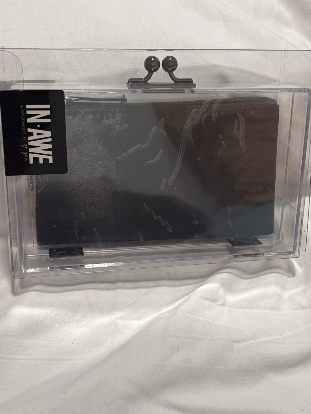 IN AWE Clear Acrylic Kiss Lock Clutch With Pouch & Chain